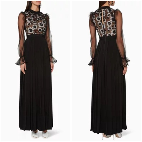 Self-Portrait Dresses & Skirts - Self Portrait Floral Guipure 
ORGANDY OVERLAY LACE Dress Ivory Blk Gown SZ SM